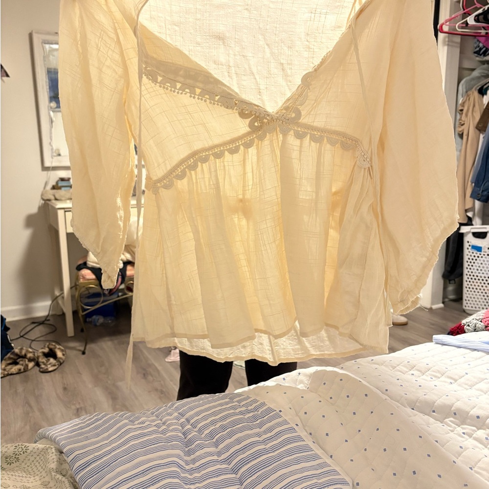 Max Studio Cream Peasant Blouse